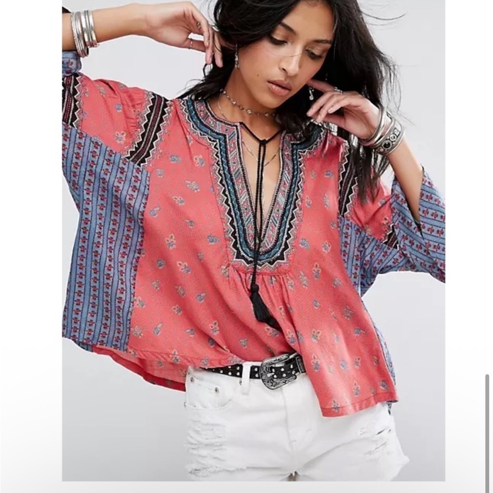 Free People But I Like It Embroidered Peasant Top in Red